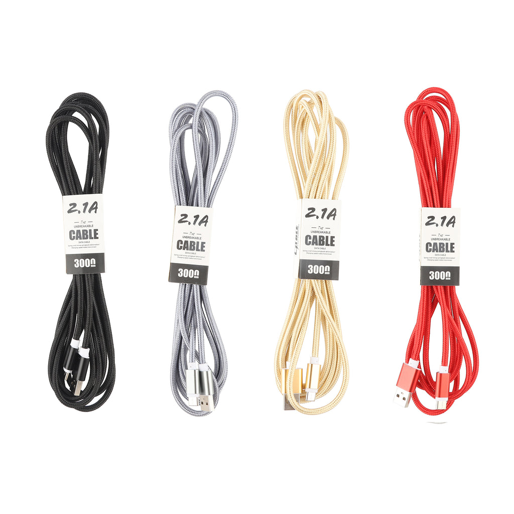 Order Wholesale Fast Charging USB Type-C Cable 3m Mixed Colors — Bulk USB-C Cables for Convenience Stores Canada
