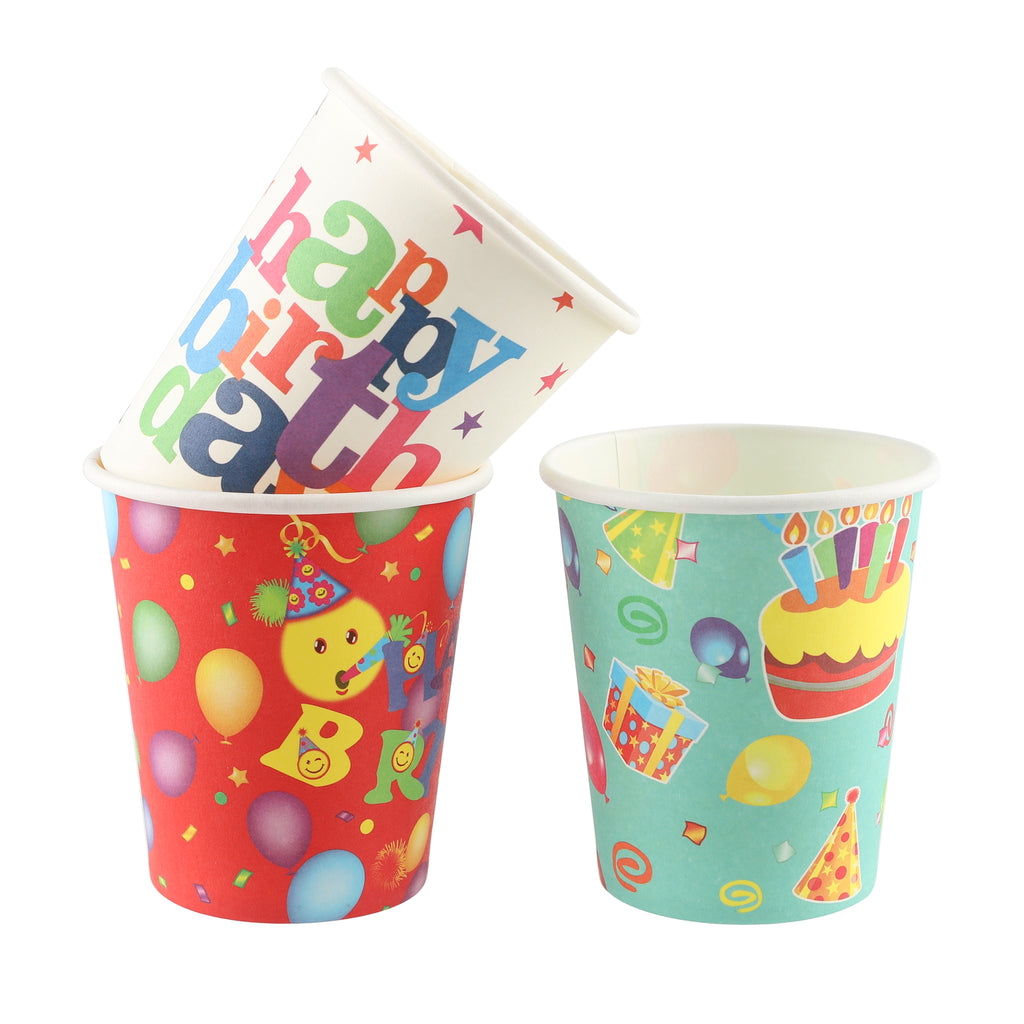 Bulk Birthday Paper Cups Mixed Party Designs — Wholesale Party Supplier for Convenience Stores Canada
