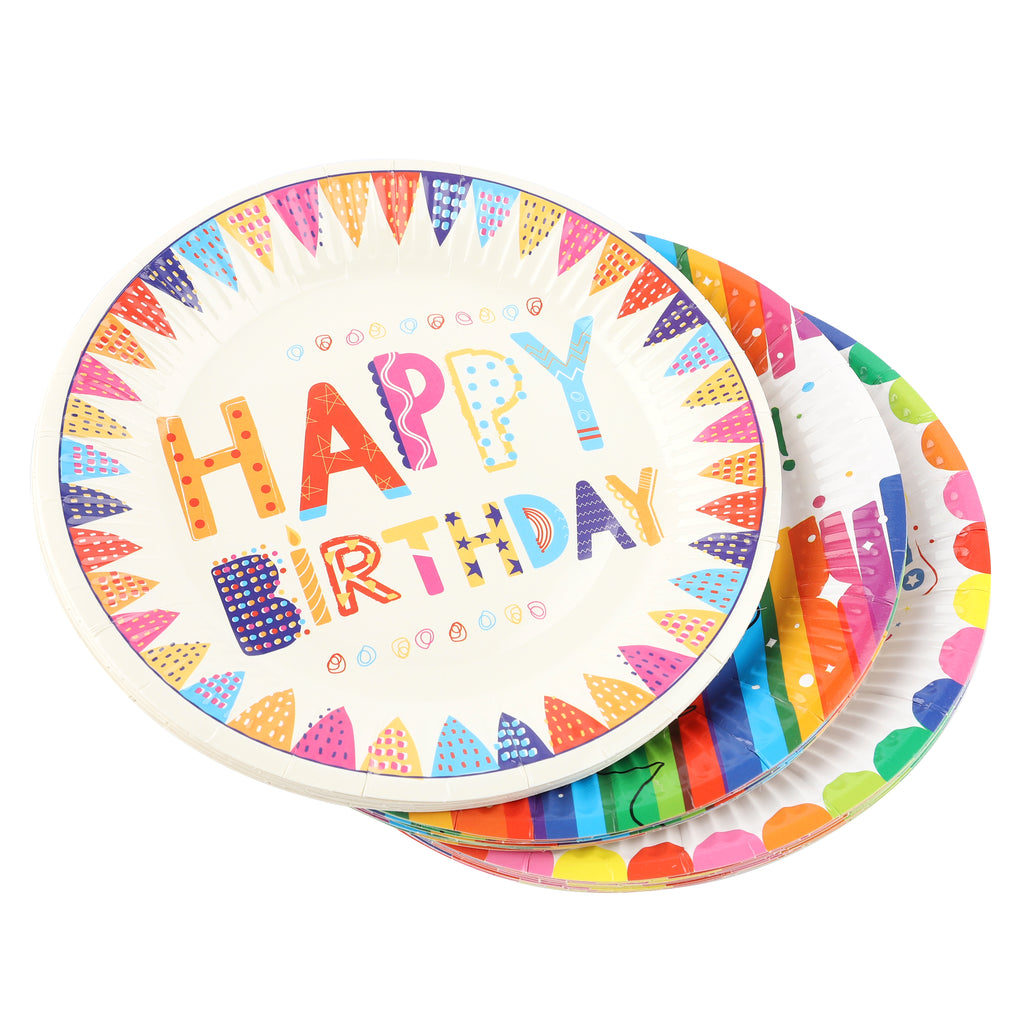 Bulk Birthday Plates Mixed Designs 18cm — B2B Wholesale Party Supplier Dollar Stores Canada